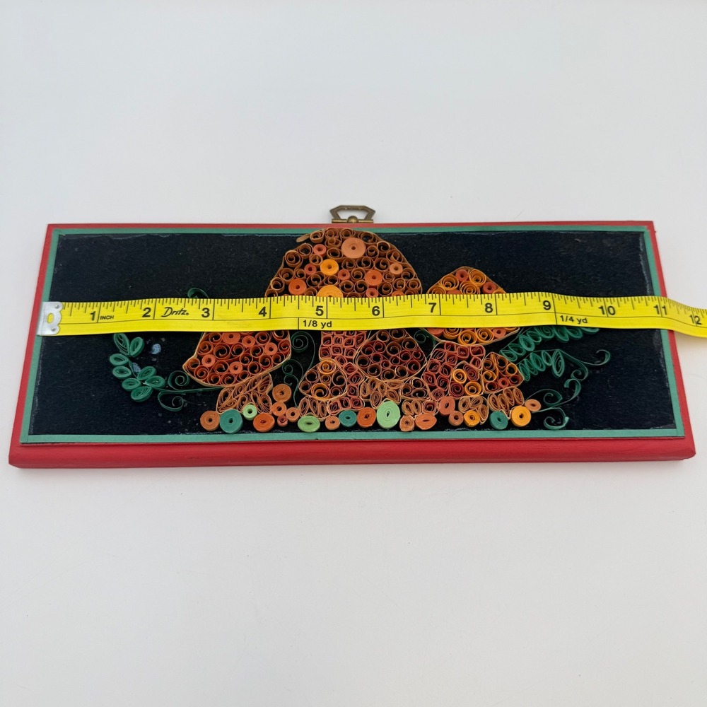 Vintage Handmade Paper Quilling Mushroom Wall Art Retro 70s Woodland 11x4.5 - Picture 3 of 4